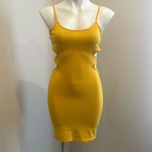Sleeveless Ribbed Bodycon Mini Dress - Bright Yellow